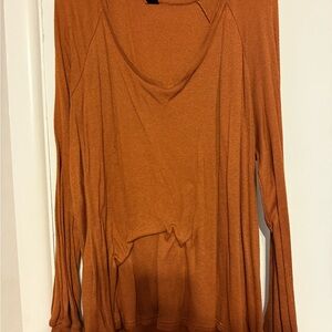 SHEIN Orange Long Sleeve Tie Front Blouse